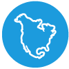 ciruclo celeste con el icono de Norteamérica representando el origen de fabricación de las sillas para niños Clek