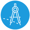 icono azul con un compás de dibujo representando la precisión de los diseños de las Sillas para niños Clek